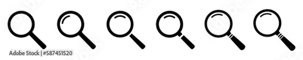 Obraz Magnifying glass zoom in and out elements different shapes and types of magnifiers set of black magnifiers on white background eps10