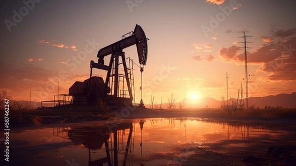 Obraz Realistic Oil Derrick Pump Illustration in 8K created with generative ai technology