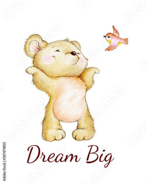 Obraz Teddy bear and bird