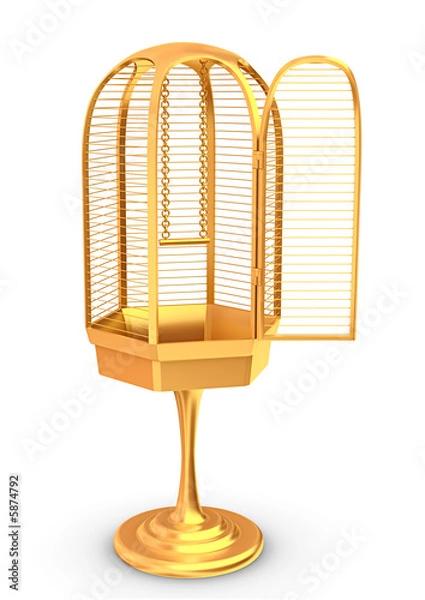 Obraz 3d rendered golden cage isolated on white