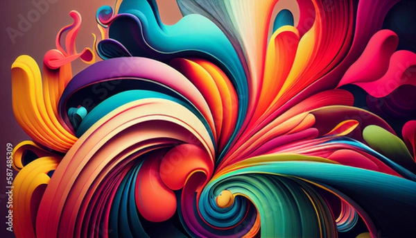 Fototapeta Smooth wave patterns in vibrant colors flow generated by AI