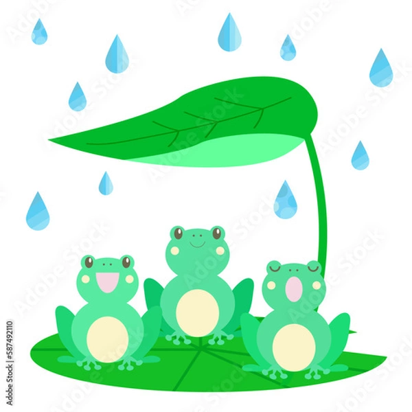 Fototapeta カエルのイラスト　梅雨イメージ　