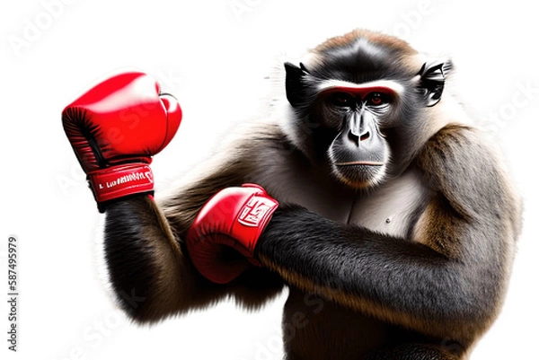 Obraz Monkey in red gloves for boxing on a transparent background