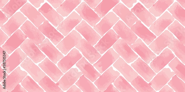 Obraz herringbone block seamless pattern watercolor vector painting, soft red pink calm color Half drop brick method