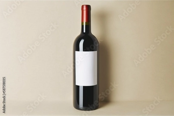 Fototapeta bottle of wine, red wine bottle mockup on beige background, high quality red wine bottle mockup on beige background
