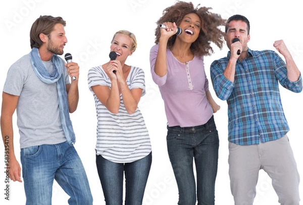 Obraz Fun Group Singing w karaoke