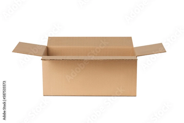 Fototapeta Cardboard box opened for delivery, parcels. On an empty background. PNG