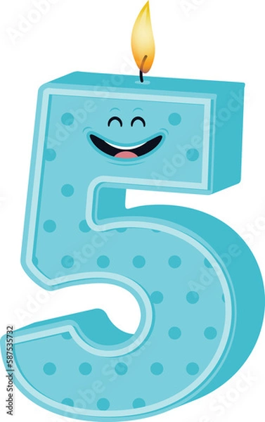 Fototapeta Happy birthday candle number five icon