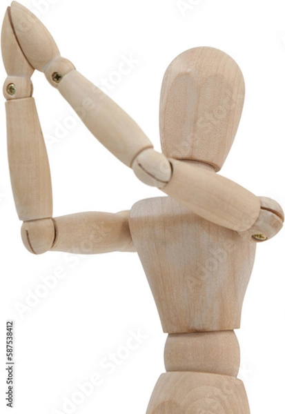 Fototapeta Wooden figurine standing with both the hands joined