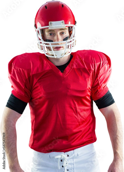Obraz Portrait of american football player wearing his helmet