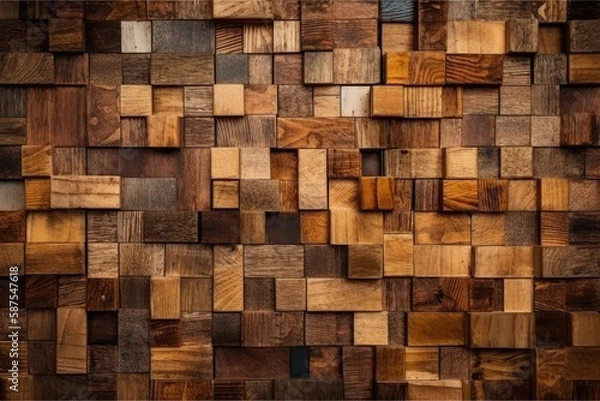 Fototapeta wooden wall with various types of wood and textures. Generative AI