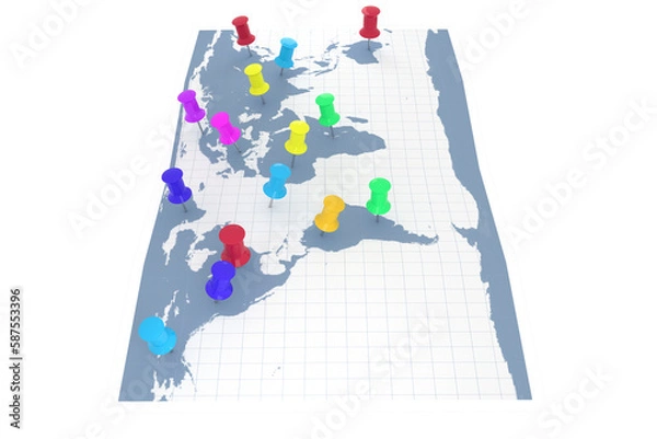Fototapeta Pushpins on world map