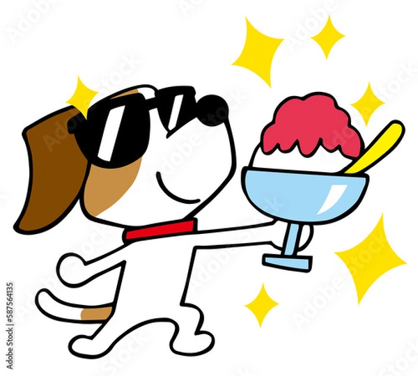 Fototapeta ジャックラッセルテリア犬　大好きかき氷