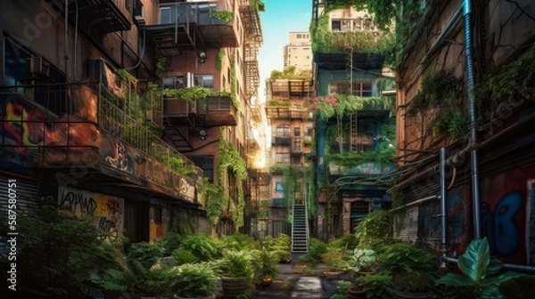 Fototapeta 緑化した街並み　エコ　イメージイラスト　generative AI