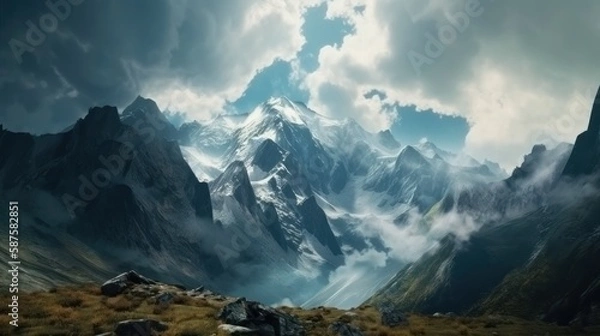 Fototapeta 山岳地帯　風景　イメージイラスト　generative AI