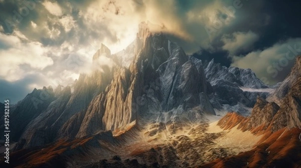 Fototapeta 山岳地帯　風景　イメージイラスト　generative AI