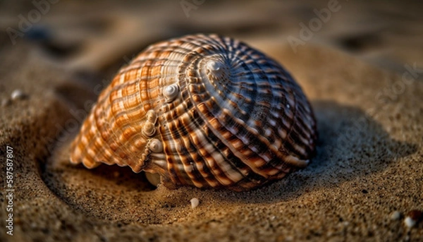 Fototapeta Close up of tropical coastline features beautiful seashells generated by AI