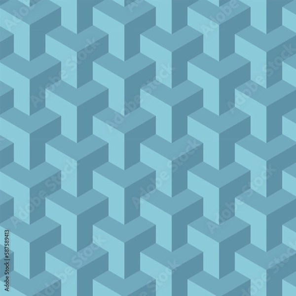 Fototapeta Seamless pattern. Abstract geometric pattern of blue color. Isometric pattern for a pint. Vector illustration