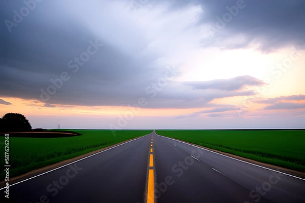 Fototapeta Road Amidst Field Against Cloudy Sky