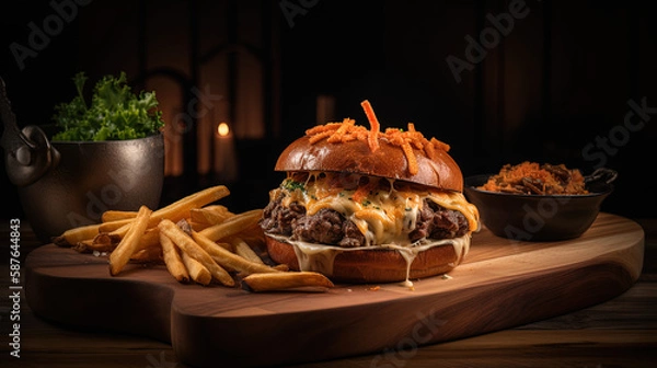Fototapeta hamburger and fries | Generative AI