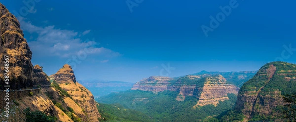 Obraz Panoramic view of western ghat which is also called Sahyadri mountain range in Maharashtra.