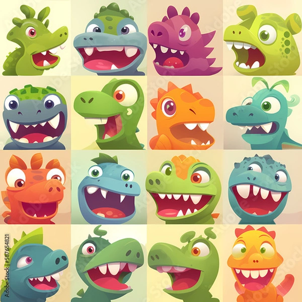 Obraz Cute Cartoon Dinosaurs Seamless Pattern