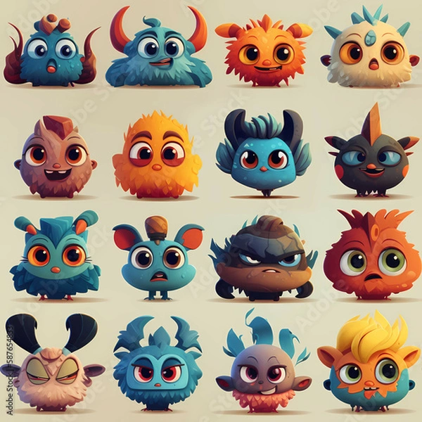 Obraz Cute Cartoon Monsters Seamless Pattern