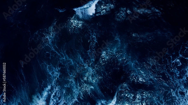 Obraz Top view dark blue sea water wave Big wave in black sea Top-down form aerial view Drone high quality camera.