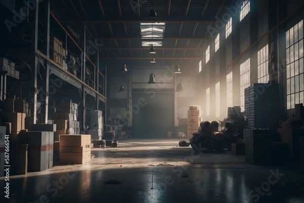 Fototapeta Warehouse Interior with Cinematic Color Grading generative ai