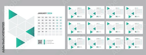Fototapeta 2024 calendar planner set for template corporate design week start on Monday.