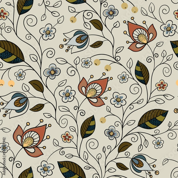 Obraz Seamless pattern with beautiful flowers. Vector file for designs.