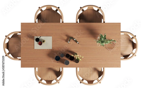 Obraz Top view of dining table with chairs