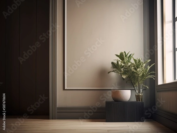 Fototapeta Clean Minimalist Room with Wall Mockup for Artwork Display - Generative AI