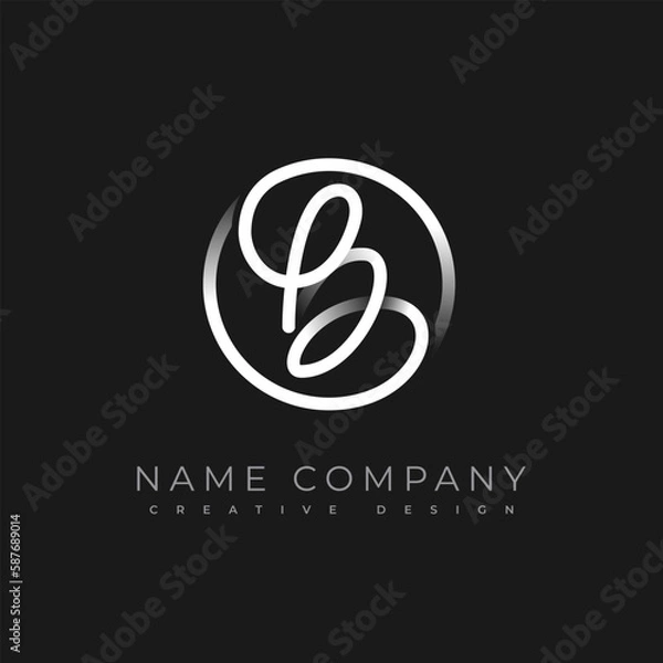 Fototapeta Simple Monogram B Company Logo. Hand drawn is an cursive initial letter B combined with a round frame. Usable sign for luxury business logos and branding. Flat vector logo design template element
