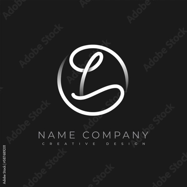 Fototapeta L Letter. Calligraphy minimal monogram. Template design logo. Hand drawn is an cursive initial letter L combined with a round frame. Emblem vector