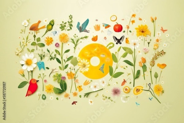 Fototapeta Abstract 2D Wallpaper full of Spring Objects