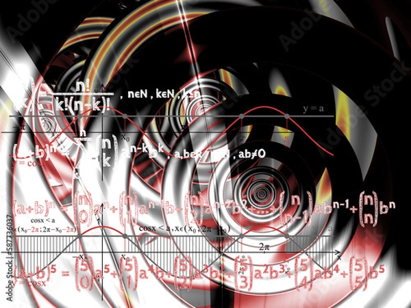 Fototapeta A series of circles and mathematical formulas. Abstract background, fractal.