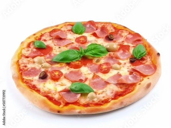 Fototapeta Delicious Italian Pizza Isolated on White Background - Generative AI