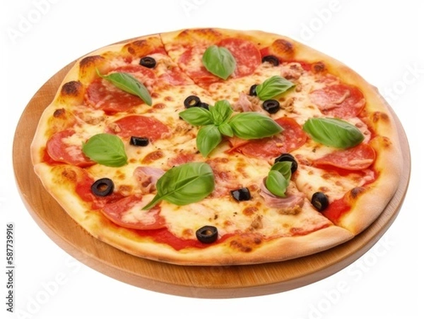 Fototapeta Delicious Italian Pizza Isolated on White Background - Generative AI