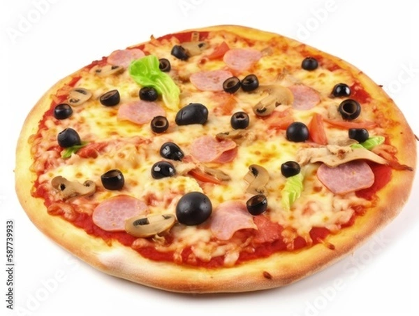 Fototapeta Delicious Italian Pizza Isolated on White Background - Generative AI