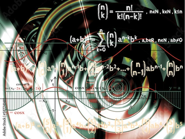 Fototapeta Seria kręgów i formuł matematycznych. Streszczenie tła, fraktal.