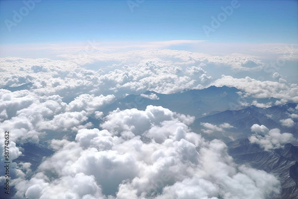 Fototapeta Above the clouds, areal photo of earth