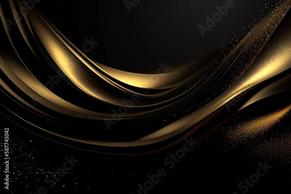 Fototapeta 3D abstract wallpaper. Three-dimensional dark golden and black background. Black and gold background. golden wallpaper
