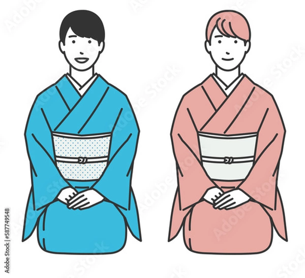 Fototapeta 着物を着て正座する女性