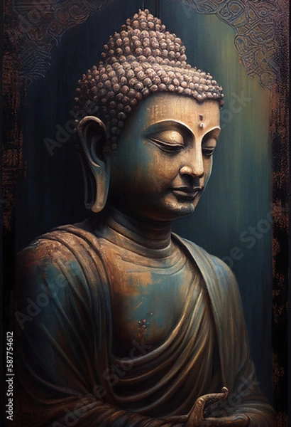 Fototapeta Buddha statue, Oil Painting, Generative AI