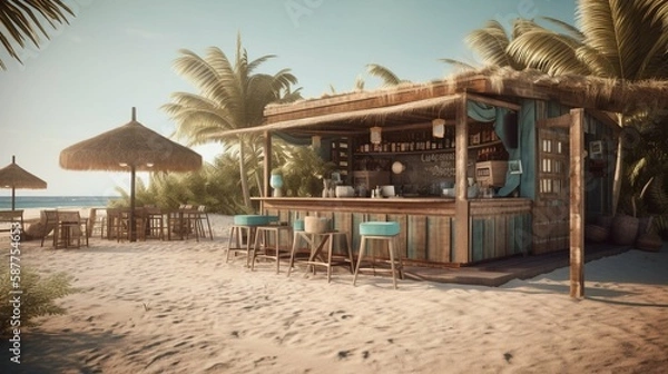 Fototapeta Beach bar at summer photo, cocktail bar. Generative AI