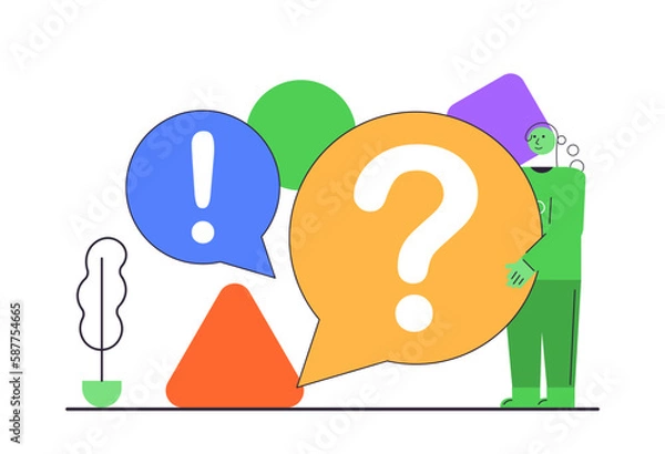 Fototapeta Info symbol with information stand for support and help tiny persons concept. Customers place for data search. Vector illustration