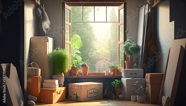 Fototapeta Moving with Ease: The Convenience of a Moving Company Helps Make Relocation Stress-Free - ai generated