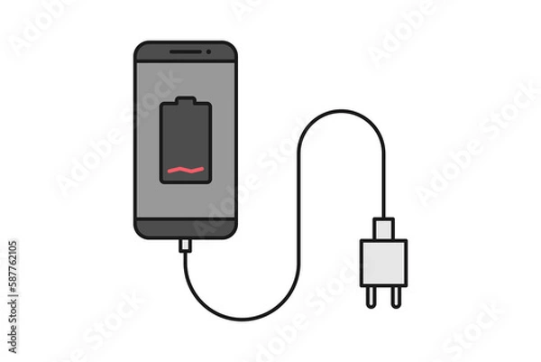 Obraz Smartphone charger adapter line icon sign symbol vector, smartphone, electric socket, adapter, low battery notification