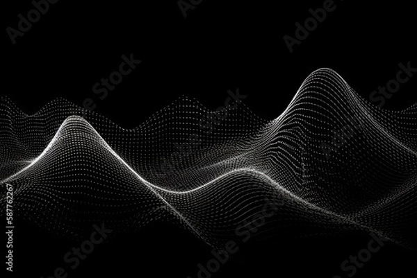 Fototapeta Dynamic Wave Elements Of Graygrey Dots On A Black Background. Generative AI